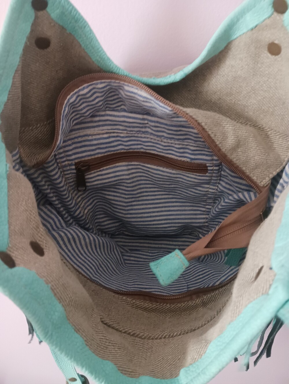 Ohlay by American Darling Turquoise Crossbody Bag with Upcycled Aztec Canvas - Picture 5 of 6